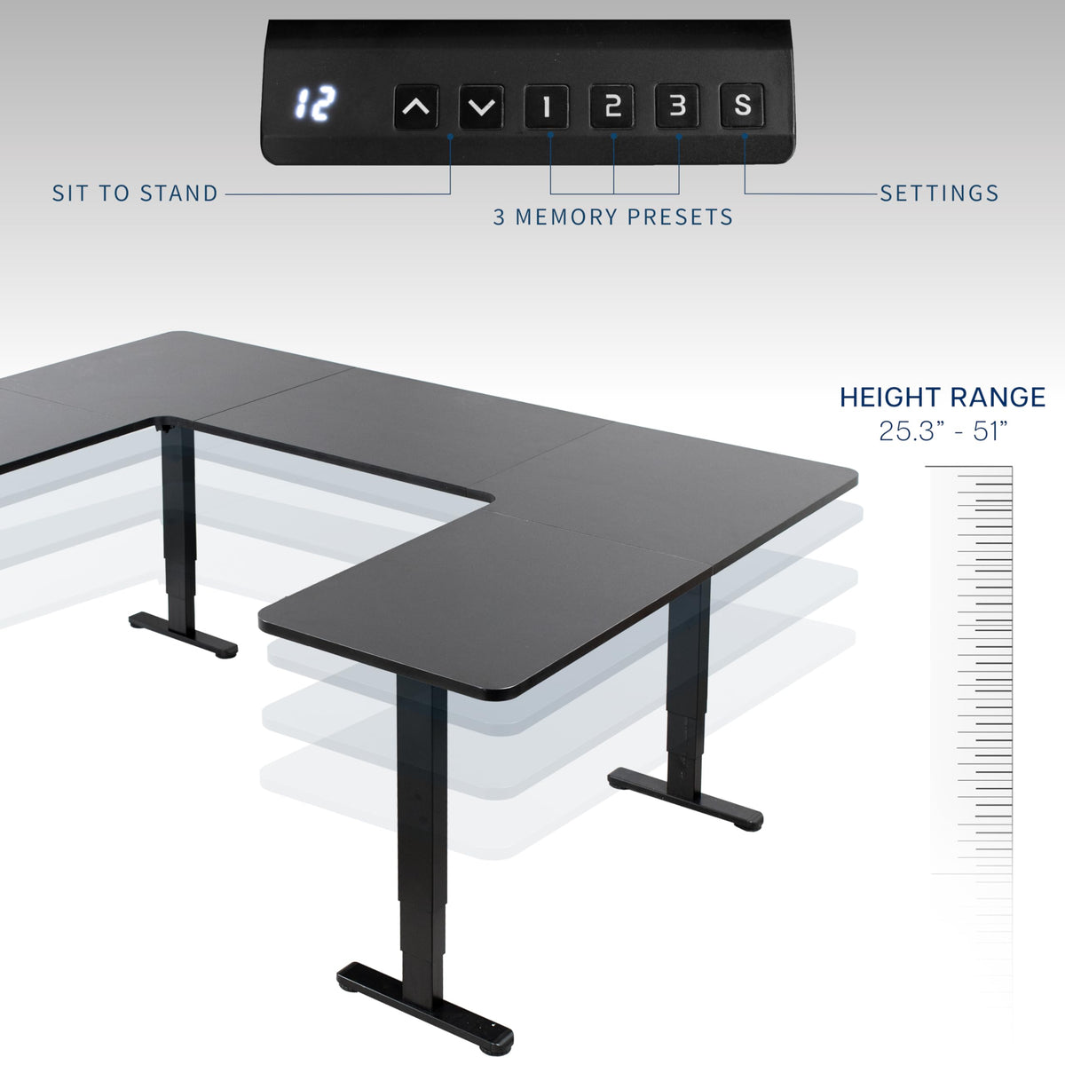 VIVO Large U-Shaped 83 x 60 in Electric Standing Desk, Memory Height Adjustment, Black Top Black Frame, DESK-E4UBB