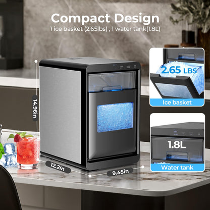 Antarctic Star Nugget Ice Maker Countertop - 44LB/Day, Self-Cleaning Portable Ice Machine with LED Display, 10-15 Minute Fast Ice Making for Home/Office/Bar