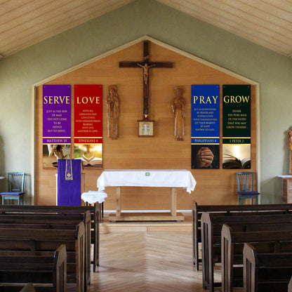 4 Pcs 5.9 Ft Church Banners with Scripture Worship Christmas Banner for Sanctuary Wall Christian Bible Prayer Holiday Flags Welcome Religious Praise Hanging Signs Decorations For Church Outdoor