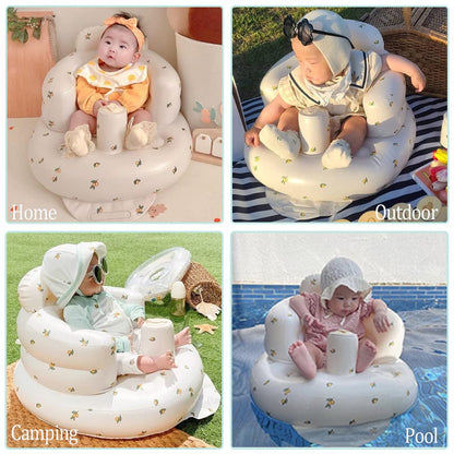 AirSwim Inflatable Baby Seat, Inflatable Baby Chair for Babies 3 Months and Up, Summer Blow Up Chair with Built in Air Pump, Infant Floor Sofa for Learning to Sit, Palying, Camping, Orange