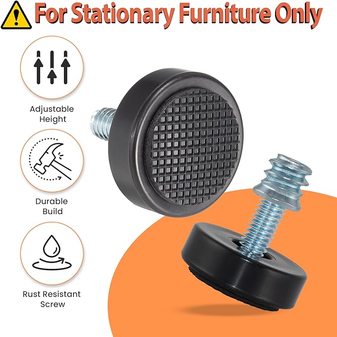 M6 Adjustable Furniture Leveler, 12 Pack Rubber Leveling Feet Screws in Threaded