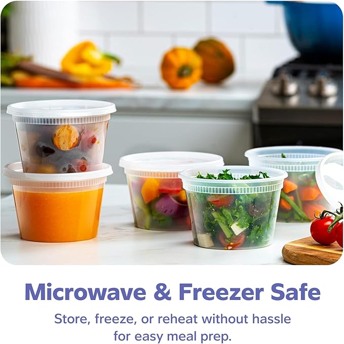 GUSTO [48 Sets 16 oz. Plastic Deli Disposable Food Storage Containers