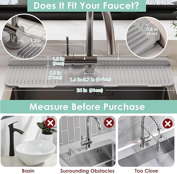 24 Inch Silicone Faucet Mat for Kitchen Sink Splash Guard