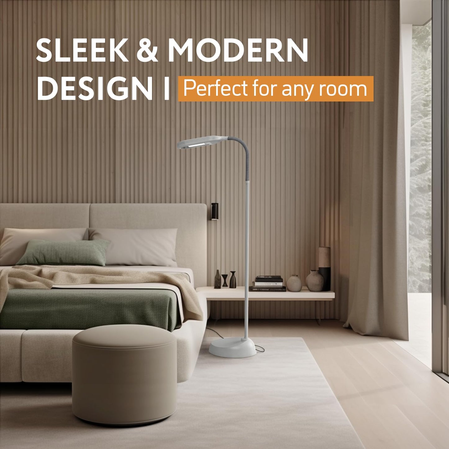 Kenley Natural Daylight Floor Lamp - Craft Light Floor Standing for Reading, Crafting, Sewing - Adjustable Gooseneck - Task Lamps for Living Room, Bedroom, Office