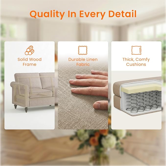 Living Room Sofa Sets 3 Piece, Modern 3 Seater Sofa and Loveseat Couch and