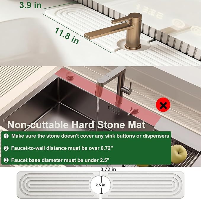 Stone Faucet Mat for Kitchen Sink, Diatomite Drying Stone Mat & Sink Protectors