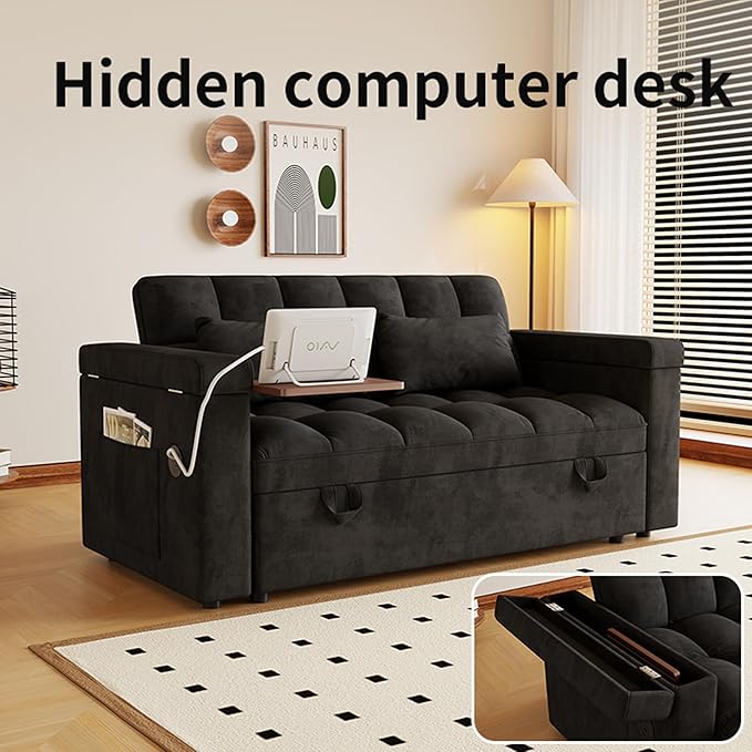 3 in 1 Convertible Sleeper Sofa, 65in Sleeper Couch