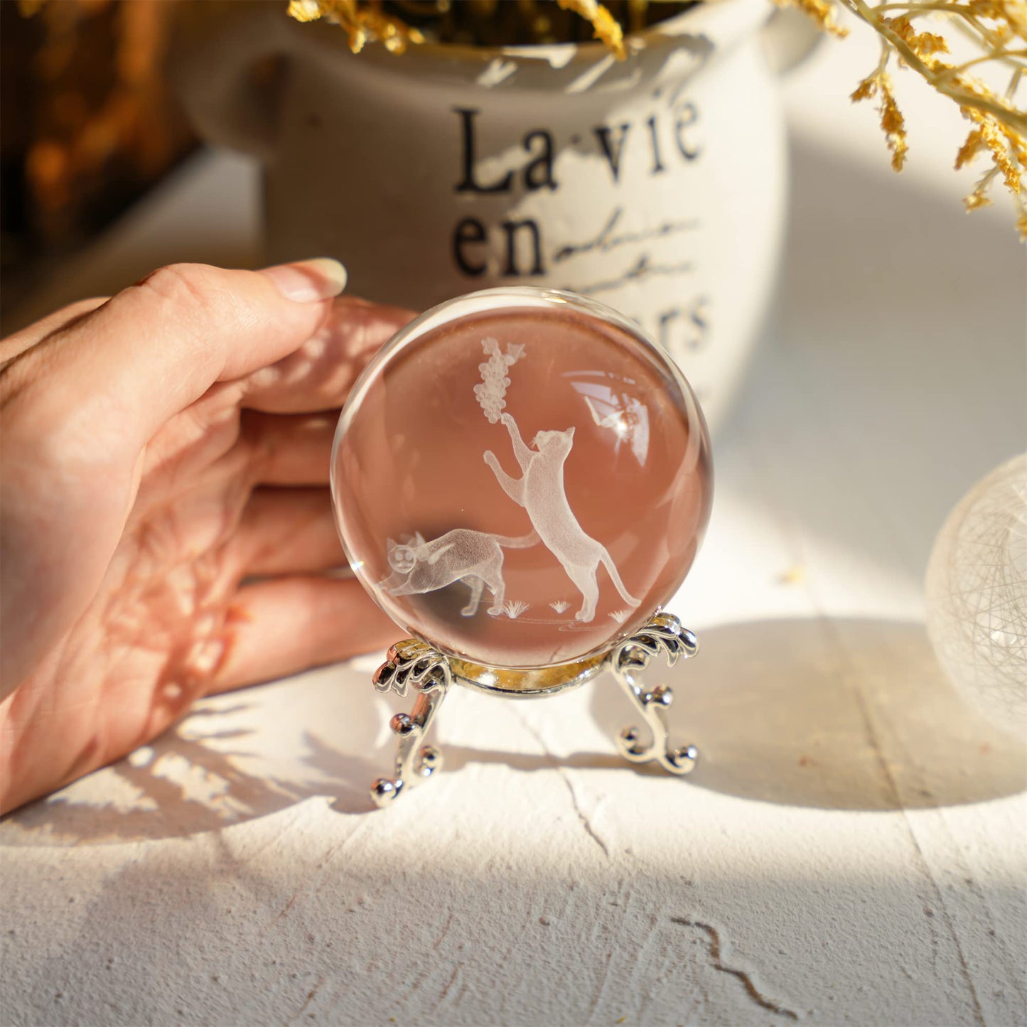 ZEERSHEE 60mm 3D Laser Engraved Crystal Ball and Multicolor LED Light Base