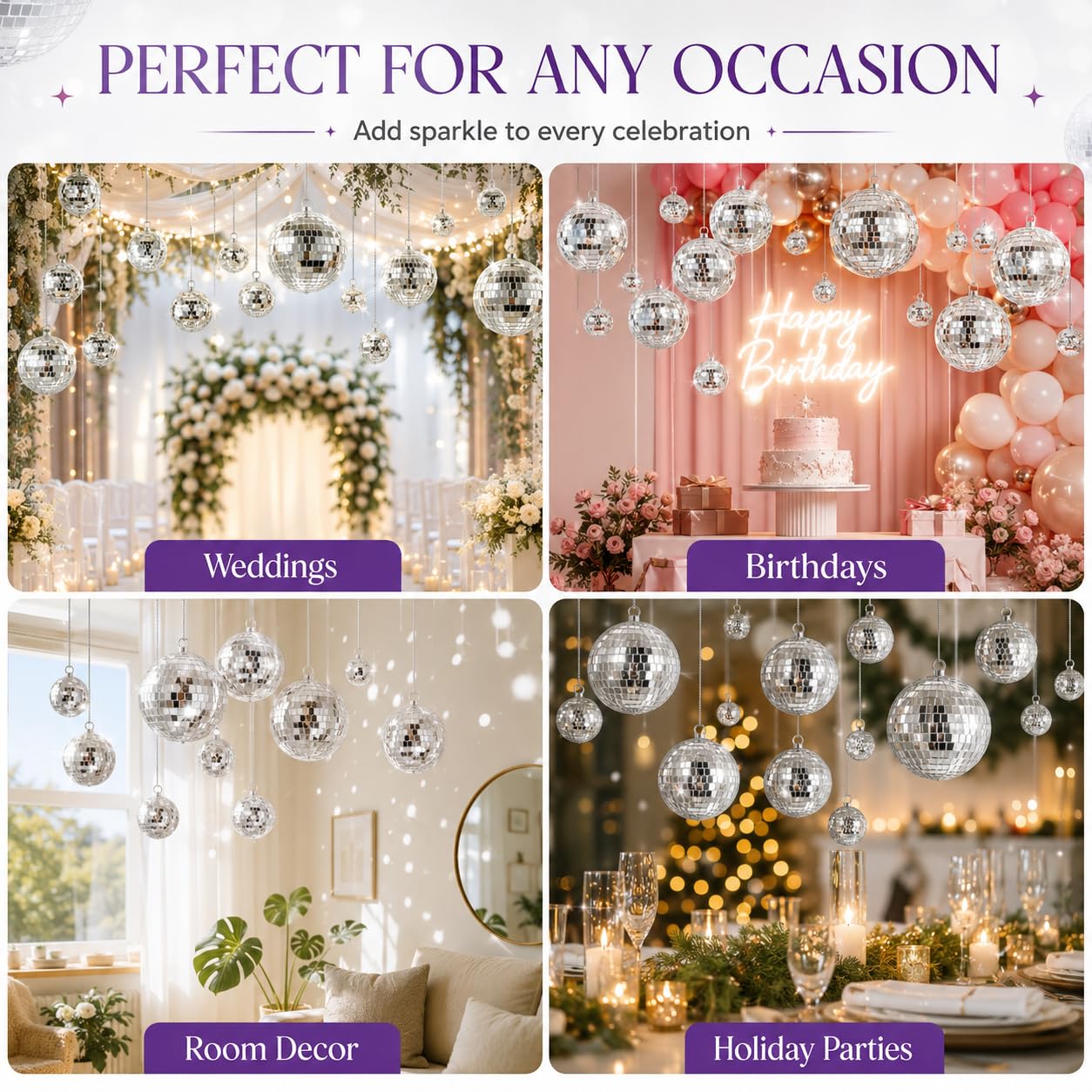 Youdepot 54PCS Mini Silver Disco Balls – Hanging Disco Ball Ornaments for Disco Ball Decor, Mini Disco Balls for Disco Party Decorations, Weddings, Rooms, Cakes & Disco Christmas Decor