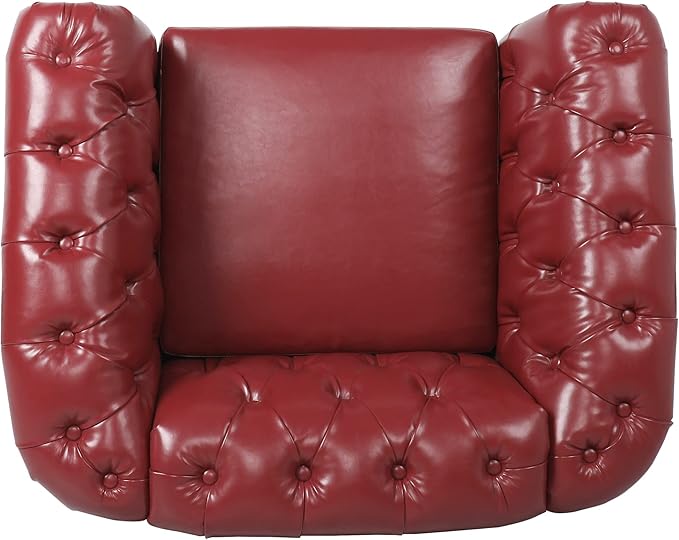 LEVNARY Leather Upholstered Armchair, Mid-Century Modern Single Sofa Chair