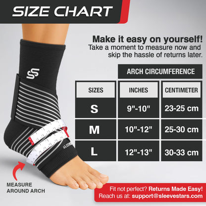 Sleeve Stars Ankle Brace for Women & Men, Ankle Wrap for Sprained Ankle, Compression Sleeve for Plantar Fasciitis Relief, Easy Customizable Support: w/Removable Strap (Single/L:12"-13"/Black)