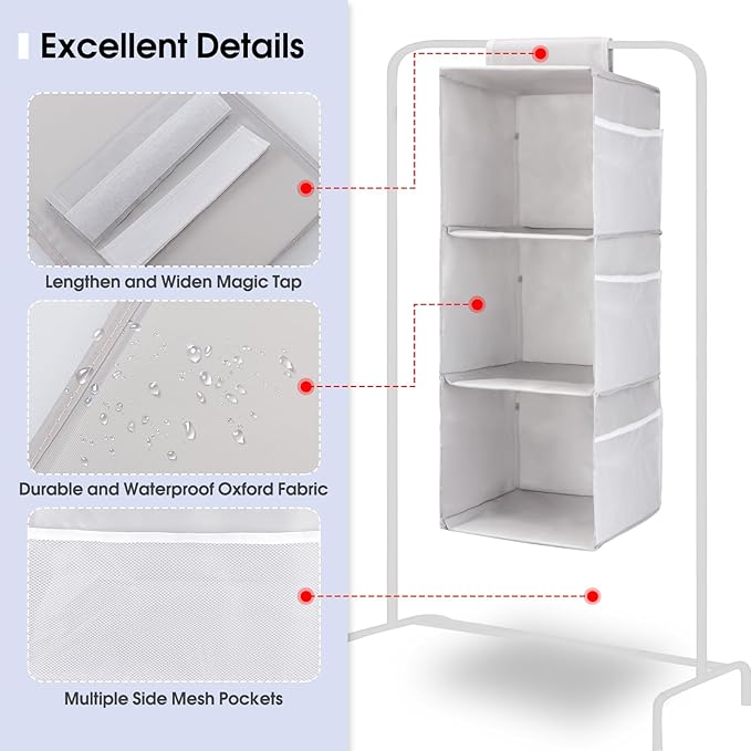 PetsHome 3-Shelf Hanging Closet Organizer, Space Saver, Closet Hanging Storage