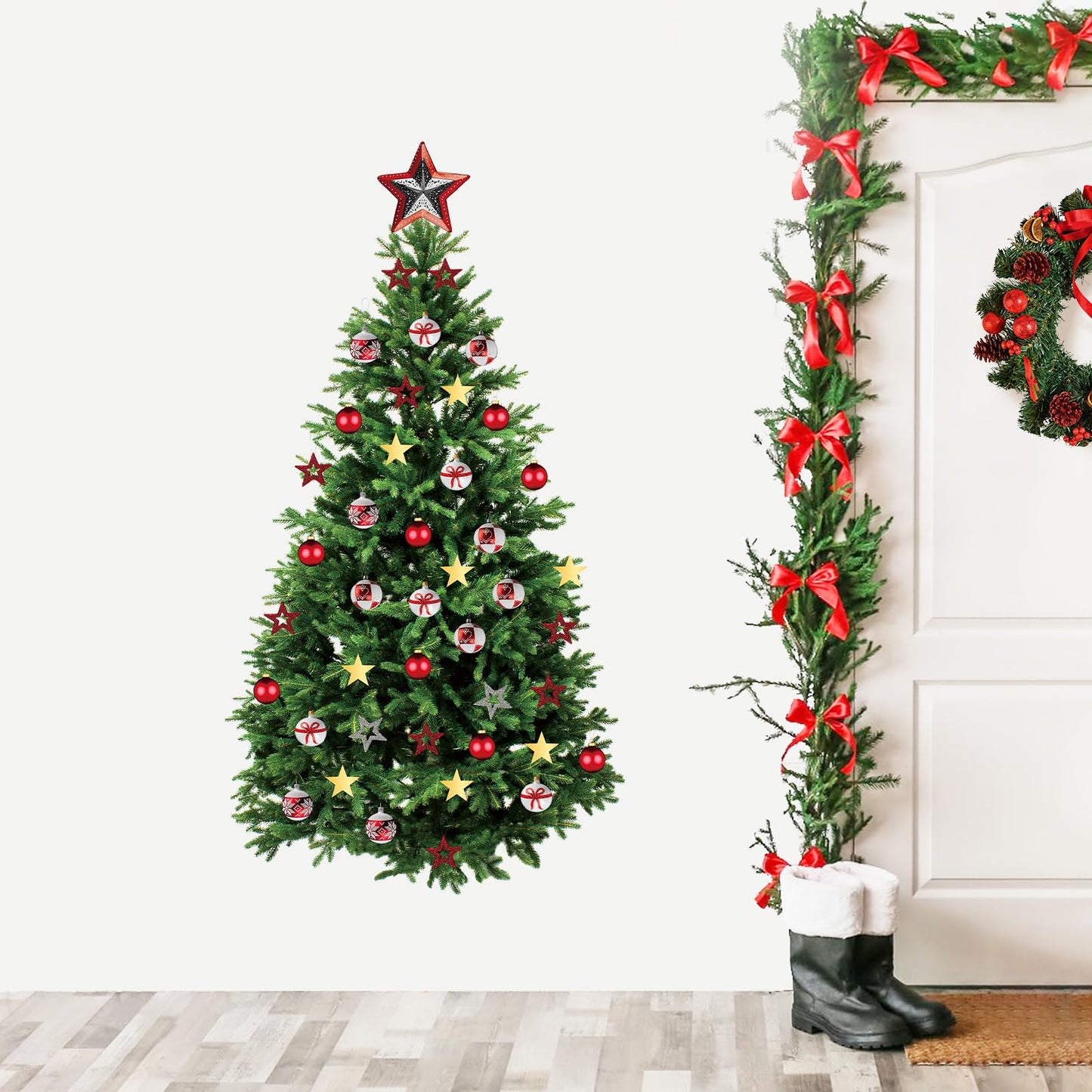 Kasubeso Large 66 x 33 inch Large Christmas Tree Wall Decals Removable DIY Pine Tree Xmas Wall Decor Merry Christmas Wall Stickers for Bedroom Office Living Room Window Clings Party Decoration