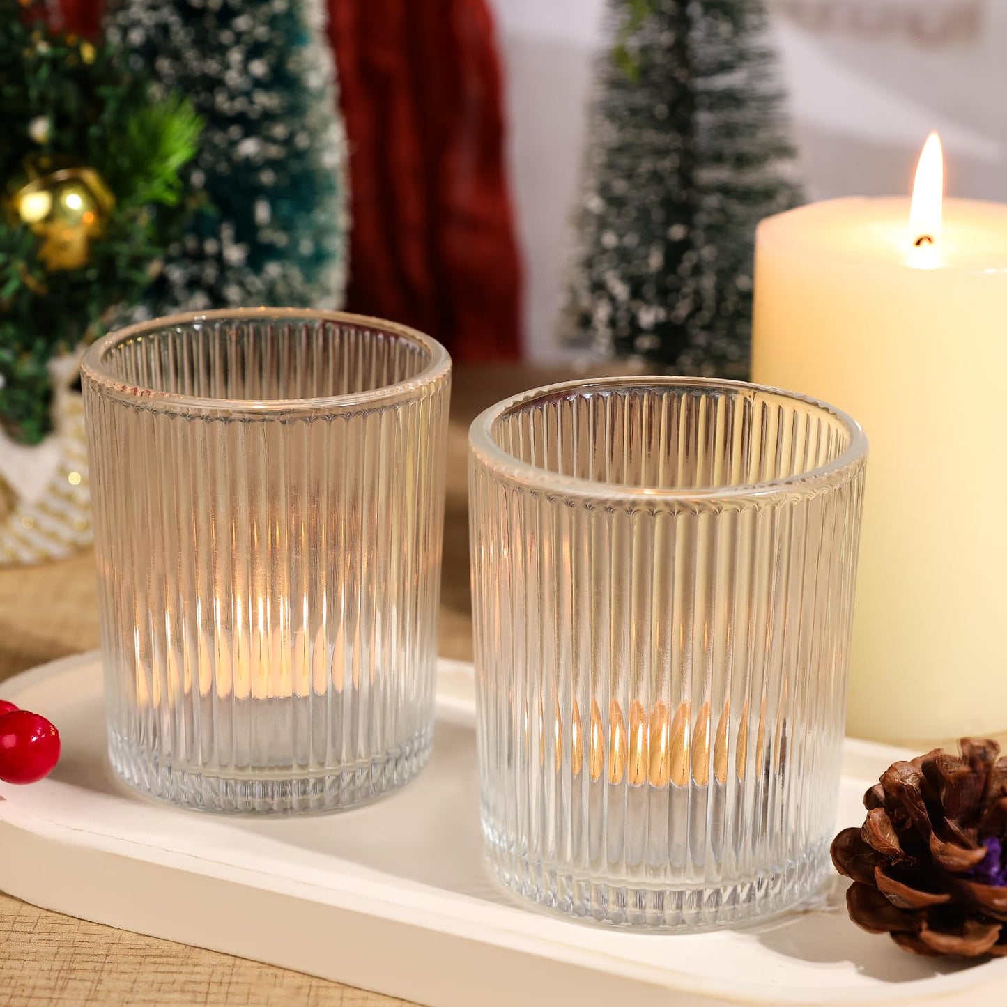 6 Pack Large Votive Candle Holders, 2.8x3.3in Clear Glass DIY Wax Filling Romance Tealight Candle Holders Wedding Decor, Tea Lights Candles Holder for Table Centerpieces (6)