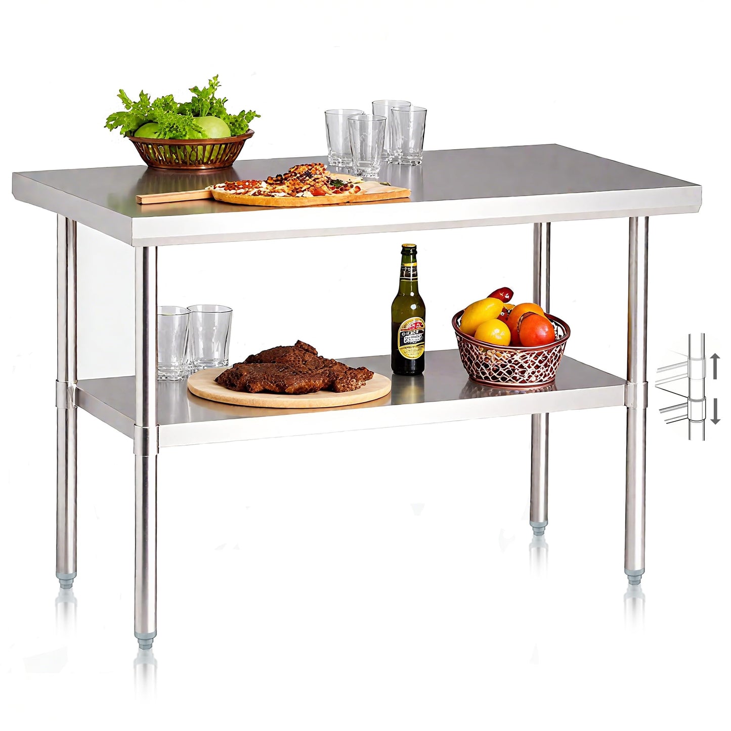 NUUK Stainless Steel Work Table 24" x 48", Commercial Kitchen Food Prep Table with Adjustable Height, Utility Worktable Metal Countertop Work Station for Restaurant, Home and Hotel