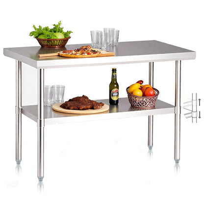 NUUK Stainless Steel Work Table 24" x 48", Commercial Kitchen Food Prep Table with Adjustable Height, Utility Worktable Metal Countertop Work Station for Restaurant, Home and Hotel