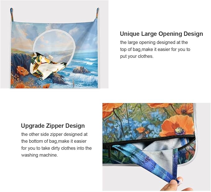 Hanging Laundry Hamper with Stainless Steel Hooks, Oxford Fabric Printing Door