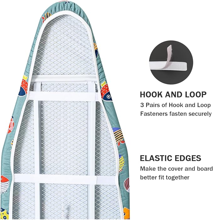 Ironing Board Cover and Pad Standard Size 15" x 54", 3 Pairs of Hook and Loop