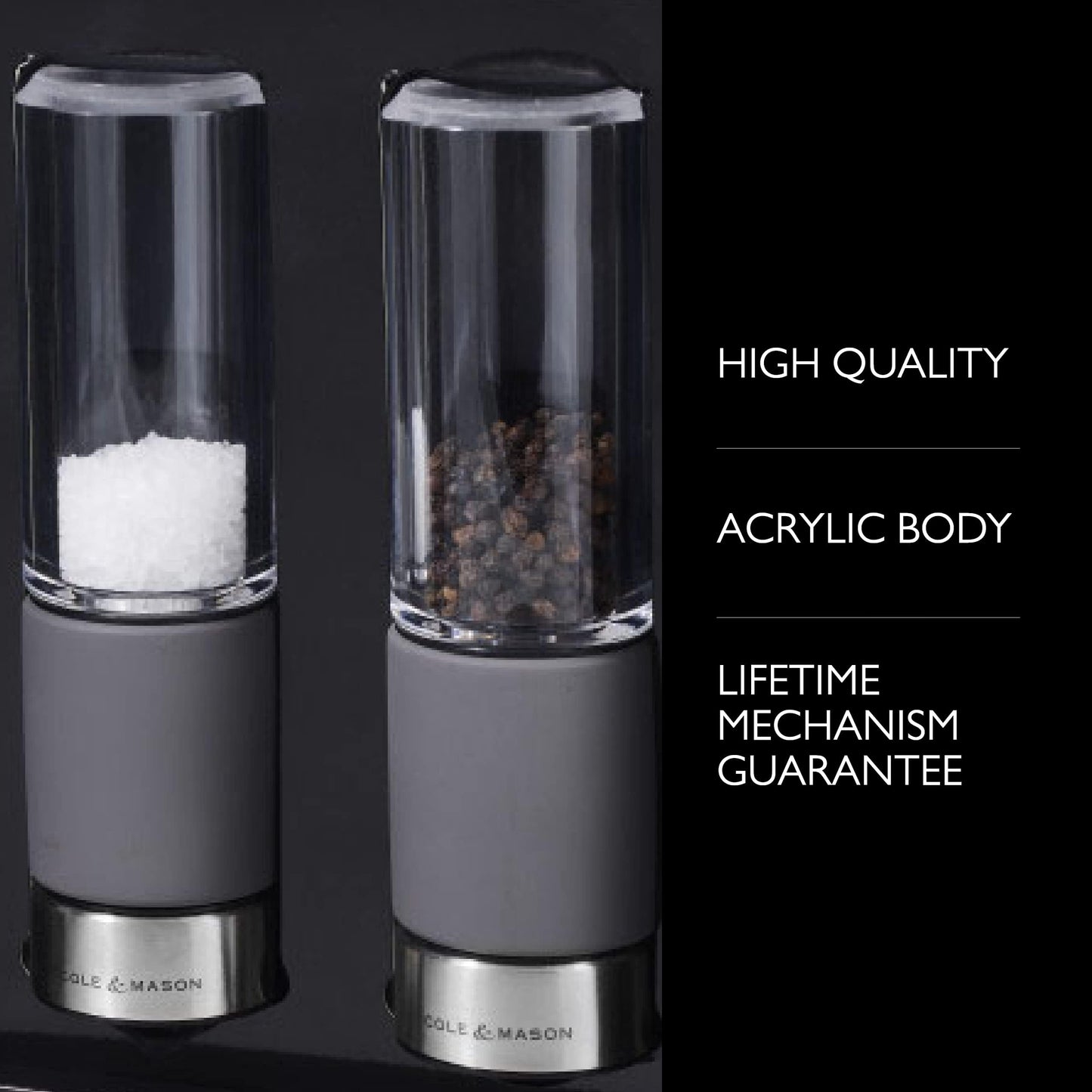 Cole & Mason Regent Concrete Stemless Salt & Pepper Mill Gift Set - Refillable Salt & Pepper Grinder Set with Carbon Steel Precision Mechanisms - Hand Wash Kitchen Tools & Gadgets - Grey