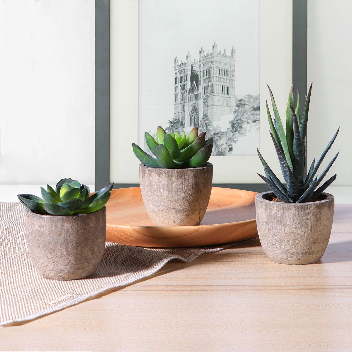 Cabilock Ounona 3pcs Artificial Succulent Plants Set with Pots - Realistic Faux Mini Succulents for Home, Office, and Aesthetic Decor - Perfect for Desk, Living Room, and Bathroom