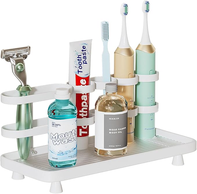 Electric Toothbrush Holder for Bathroom Countertop 5 Metal Slots Toothpaste