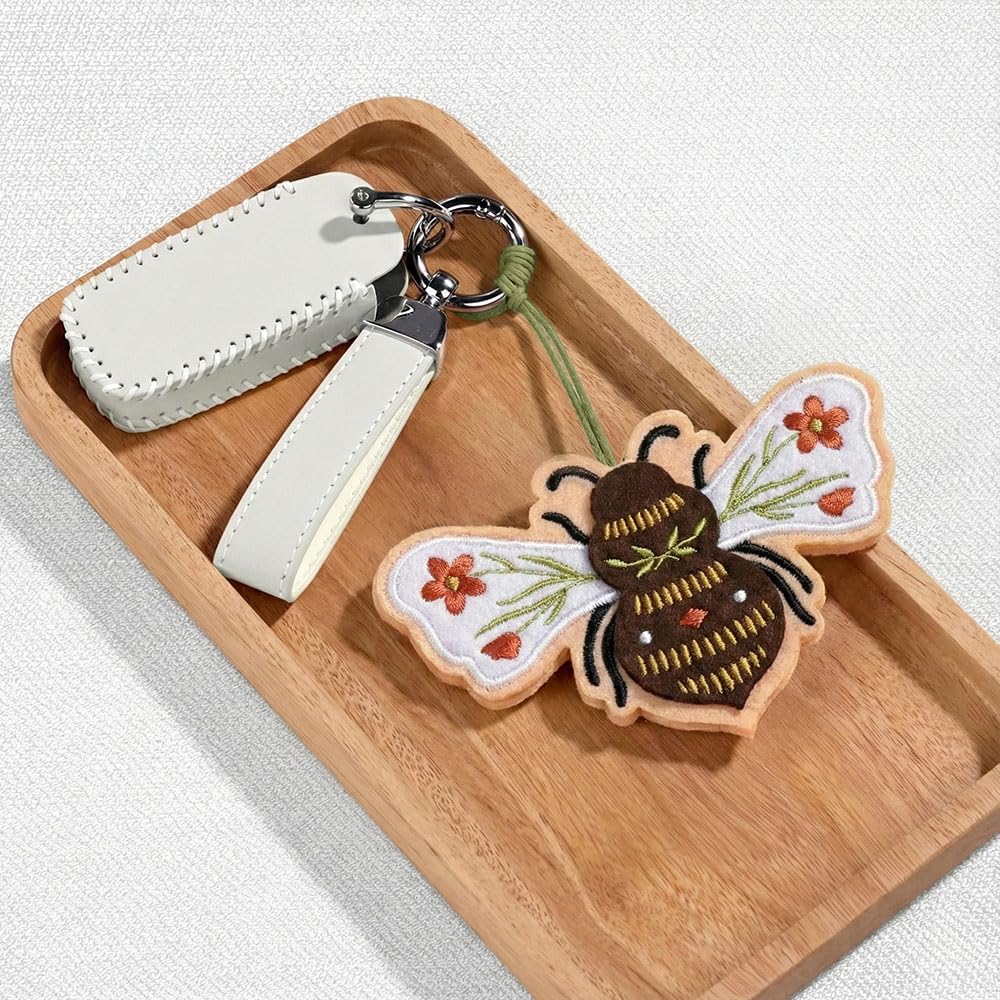 Lovepop Everyday Handmade Botanical Bee HeartFelt Charm Card | Soft Felt Keychain for Wallet, Handbag, Car Key | Ornaments, Bag Charms, Key Ring, Purse Accessories, Gift Toppers | 5" x 7" Card
