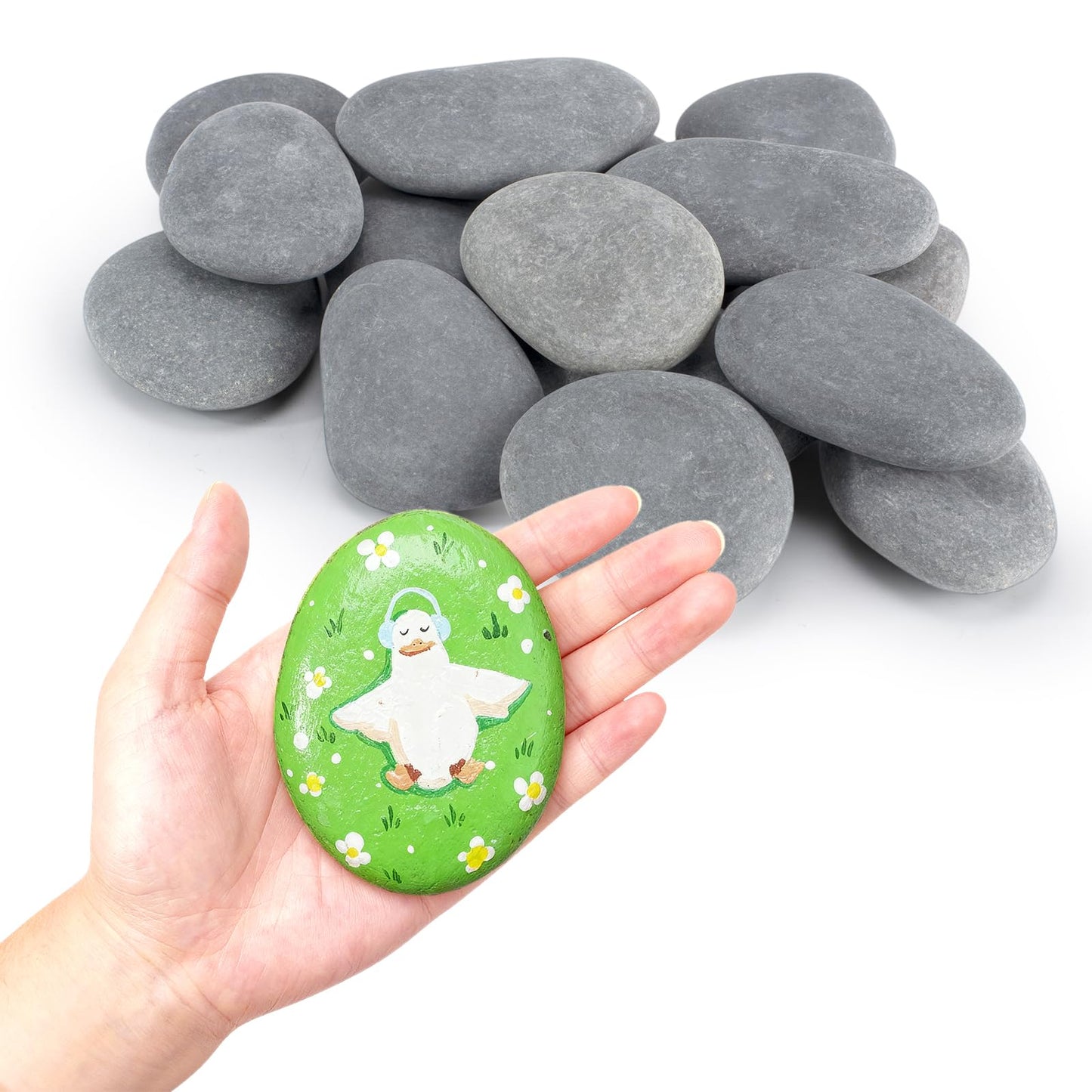 Simetufy 15Pcs Rocks for Painting, Large 3-4 Inch Natural River Stones, Smooth Paintable Flat Rock for Adults, Children, Kindness Rocks Garden Decoration for DIY, Art & Crafts