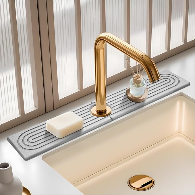 Faucet Mat for Kitchen Sink, Diatomite Quick Drying Tray, Long 23.6'' Kitchen