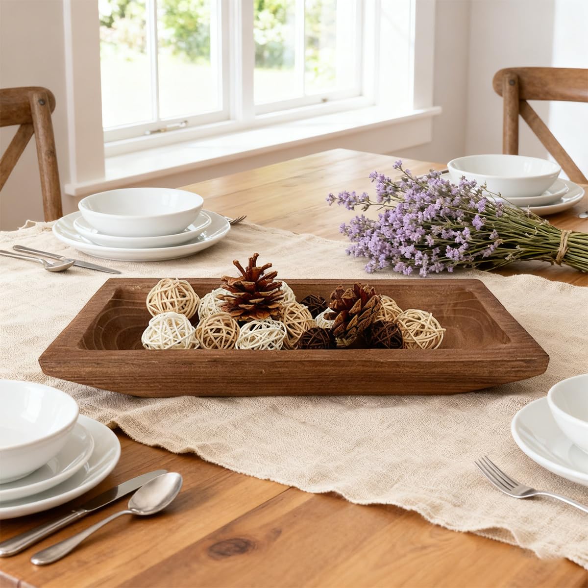 ZJSYTQS Wooden Decorative Dough Bowl For Home Decor, long Wooden Bowl for EntryWay Table,Coffee Table Decor for tv stand, Living Room,Kitchen Table Centerpieces(Brown)