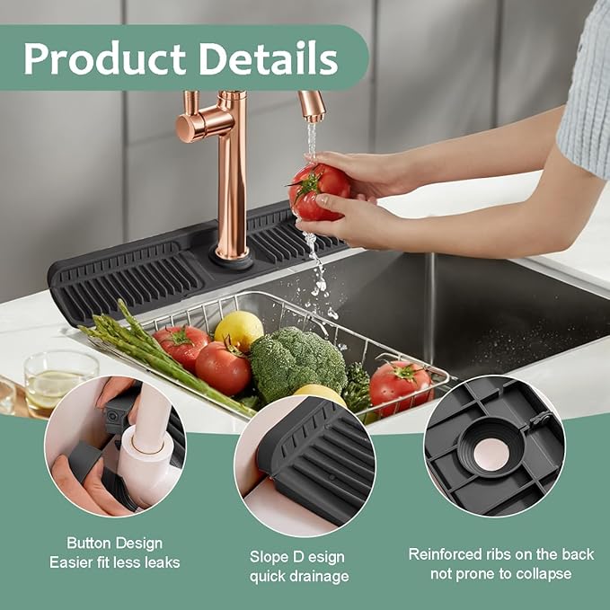 24 Inch Faucet Mat for Kitchen Sink Silicone Folding Faucet Mat for Bathroom