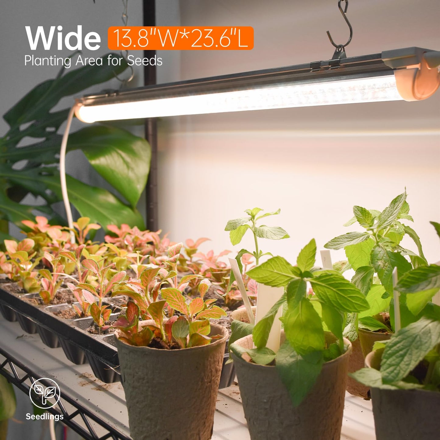 Bstrip Plant Stand with Grow Light, 5-Tier Plant Shelf with 4 Pack T8 Full Spectrum Grow Light for Indoor Plant Seed Starting, Winter to Spring Transition, Seed Tray, Timer & Wheels, 23.5"x13.8"x 59"
