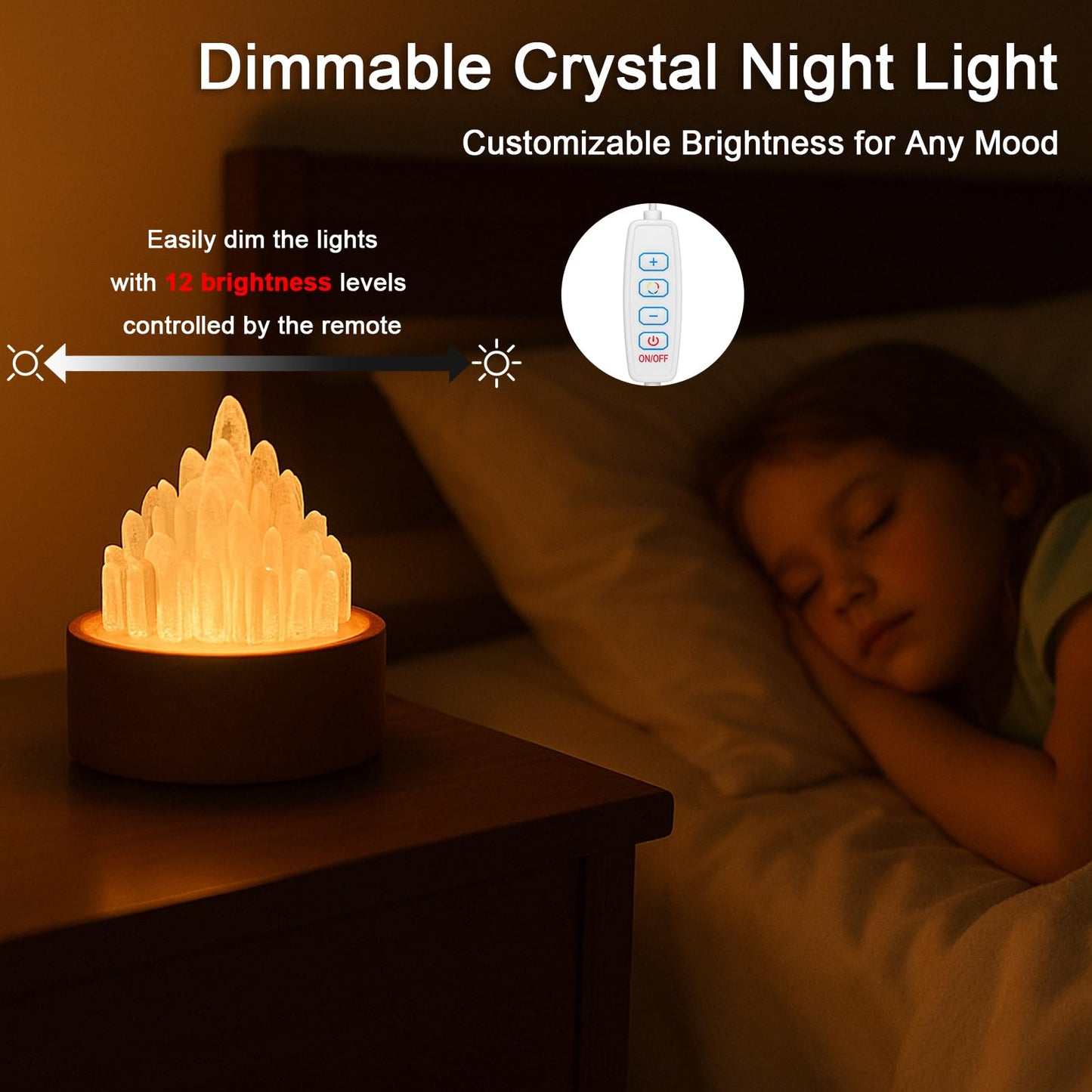 Healing Crystals Lamp with Wooden Light Base, Clear Quartz Night Lamp, Natural Healing Crystal Atmosphere Lamp, 8 Colours Dimming Mode Bedroom Lamp Suitable Night Light for Office Home Christmas Decor