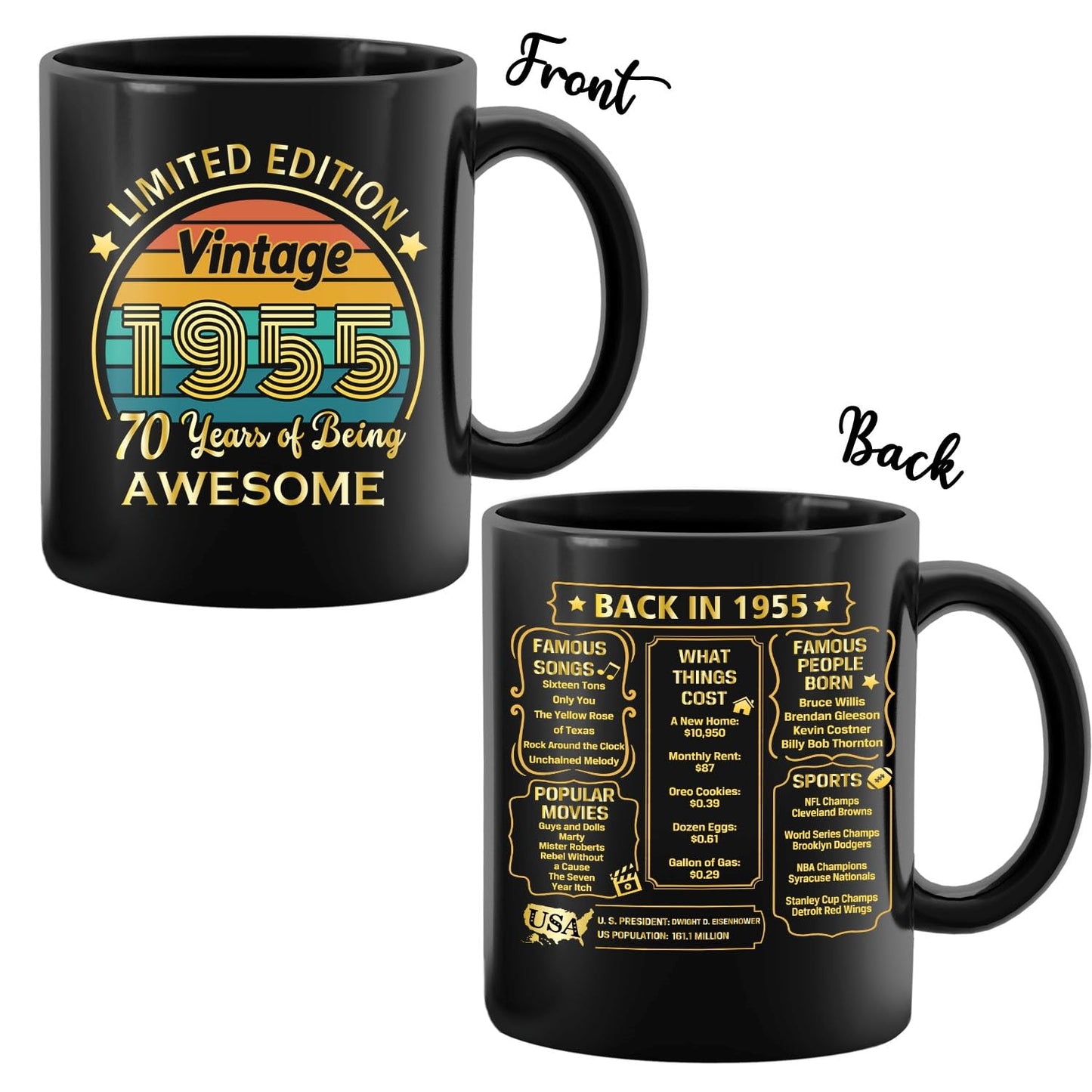 QUPT 70th Birthday Gifts for Women Men, 70th Birthday Gifts for Him, 1955 Birthday Gifts for Women Men, 70 Years Old Gifts, 1955 Birthday Gifts for Her Him, 70th Birthday Presents Coffee Mug