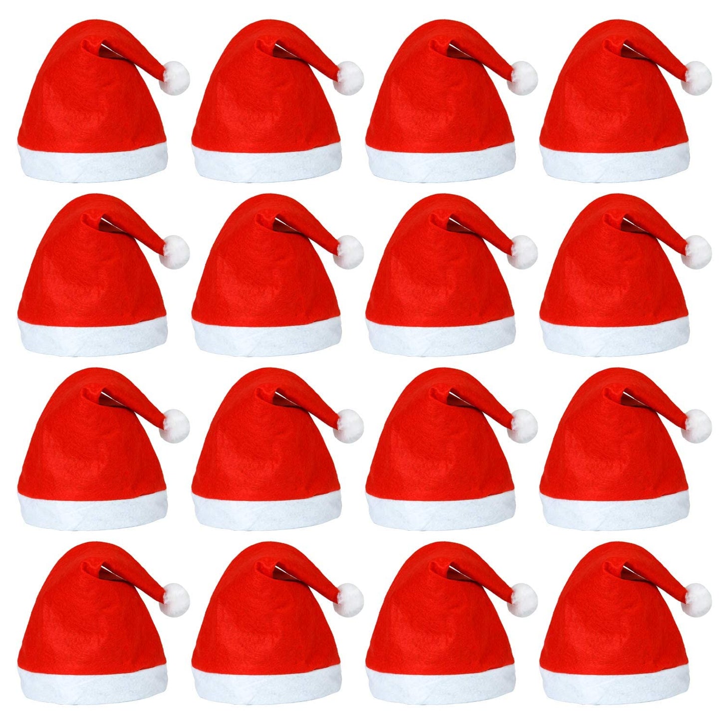 Elcoho 20 Pack Santa Red Hat Short Plush with White Cuffs Non-Woven Fabric Christmas Hat Santa Hat for Adults (Red)