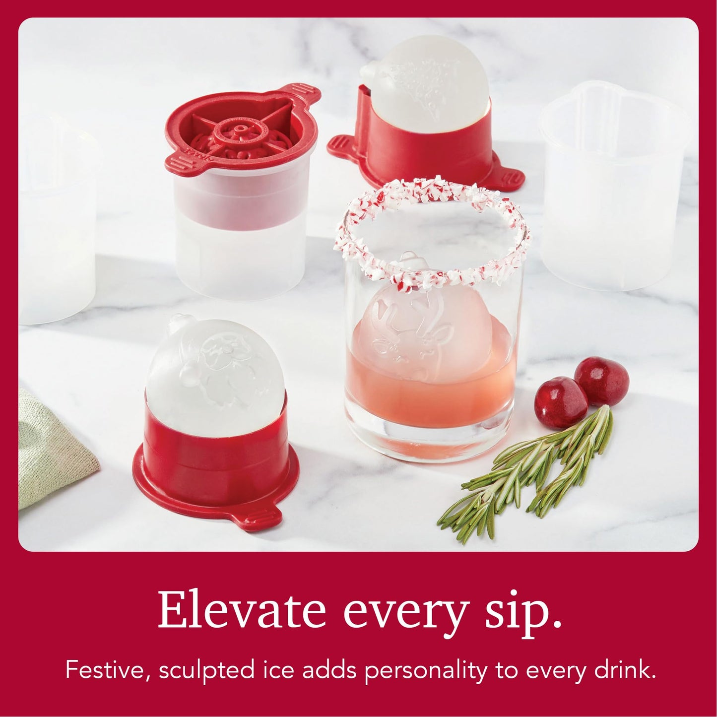 Tovolo Holiday Ice Molds for Cocktails Set of 4 Snowflake Ice Mold Christmas Tree Ice Mold Santa Reindeer Christmas Gifts for Men, Complete Set of Stackable Silicone Ornament Ice Molds for Cocktails