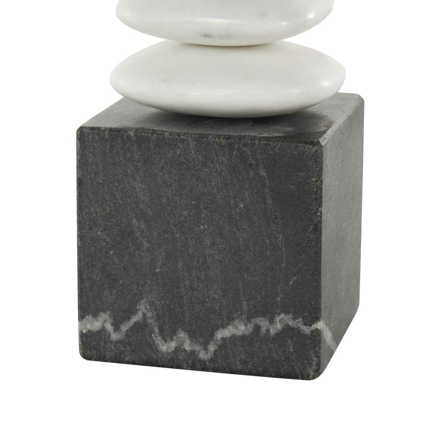 Deco 79 Marble Abstract Decorative Sculpture Stacked Stone Home Decor Statue with Black Block Base, Accent Figurine 3" x 3" x 9", White