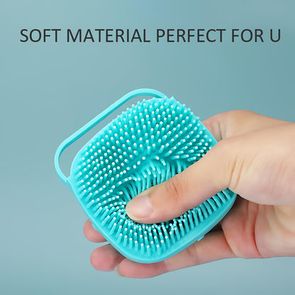 Bath Brush Scrubber Soft Silicone Pet Shower Grooming Shampoo Massage Dispenser For Short Long Haired Dogs And Cats (Blue+Pink)