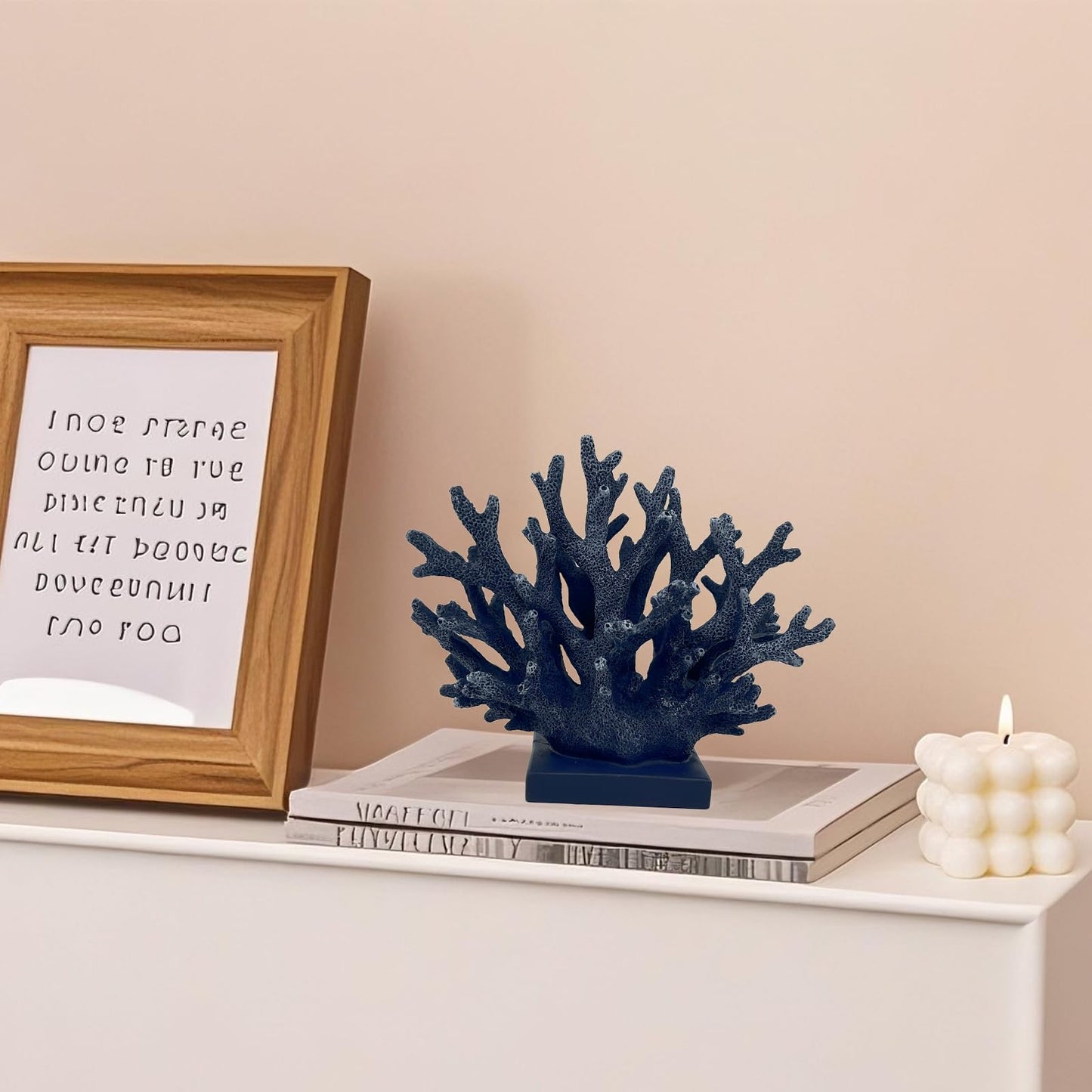 Elegondrar 5.8" H Dark Blue Coral Decor - Resin Coral Statue, Nautical Decor for Home, Bedroom, Bathroom, Living Room, Ocean Themed Cabinet Shelf Tabletop Decoration