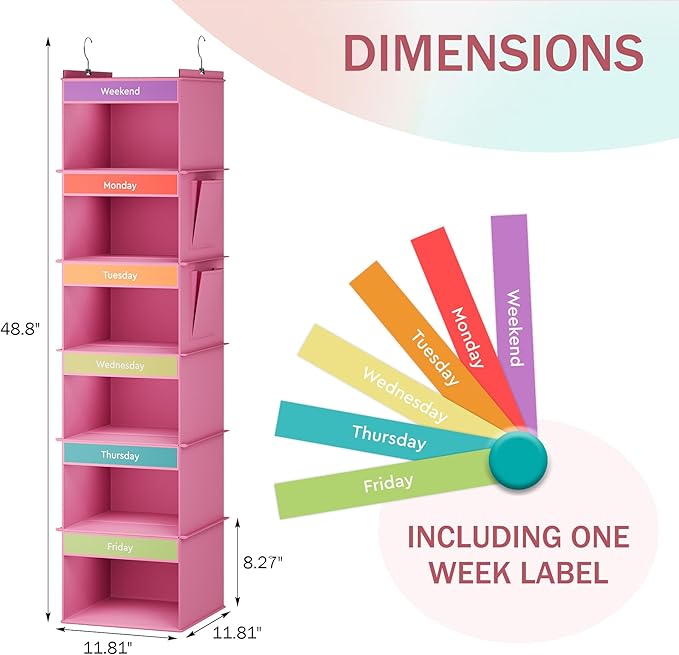 YOUDENOVA 6-Shelf Weekly Hanging Closet Organizer, Weekly Clothes Organizers