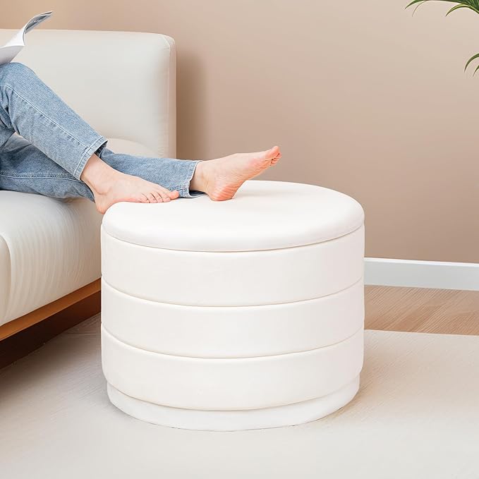 23" Upholstered Round Velvet Ottoman
