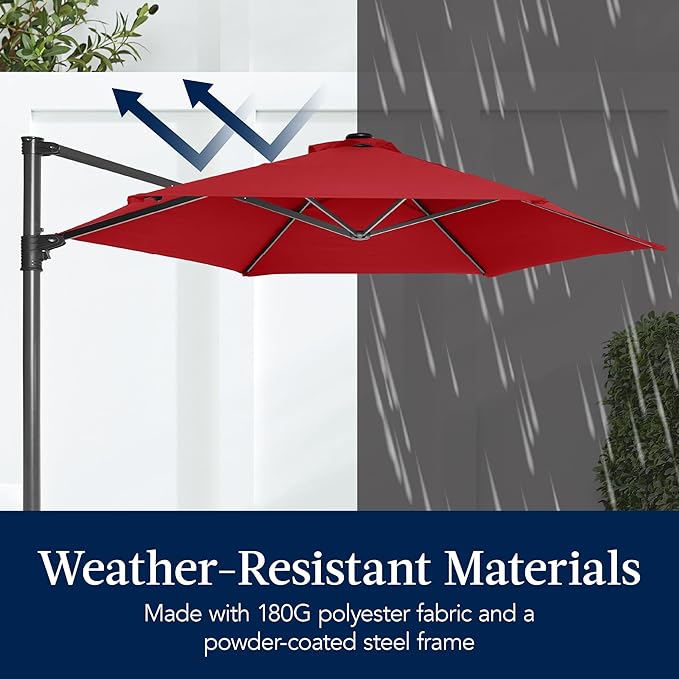 Best Choice Products 10ft Offset Cantilever Hanging Market Patio Umbrella, Smooth 360° Rotation, 8 Sturdy Ribs, Easy Adjustment - Red