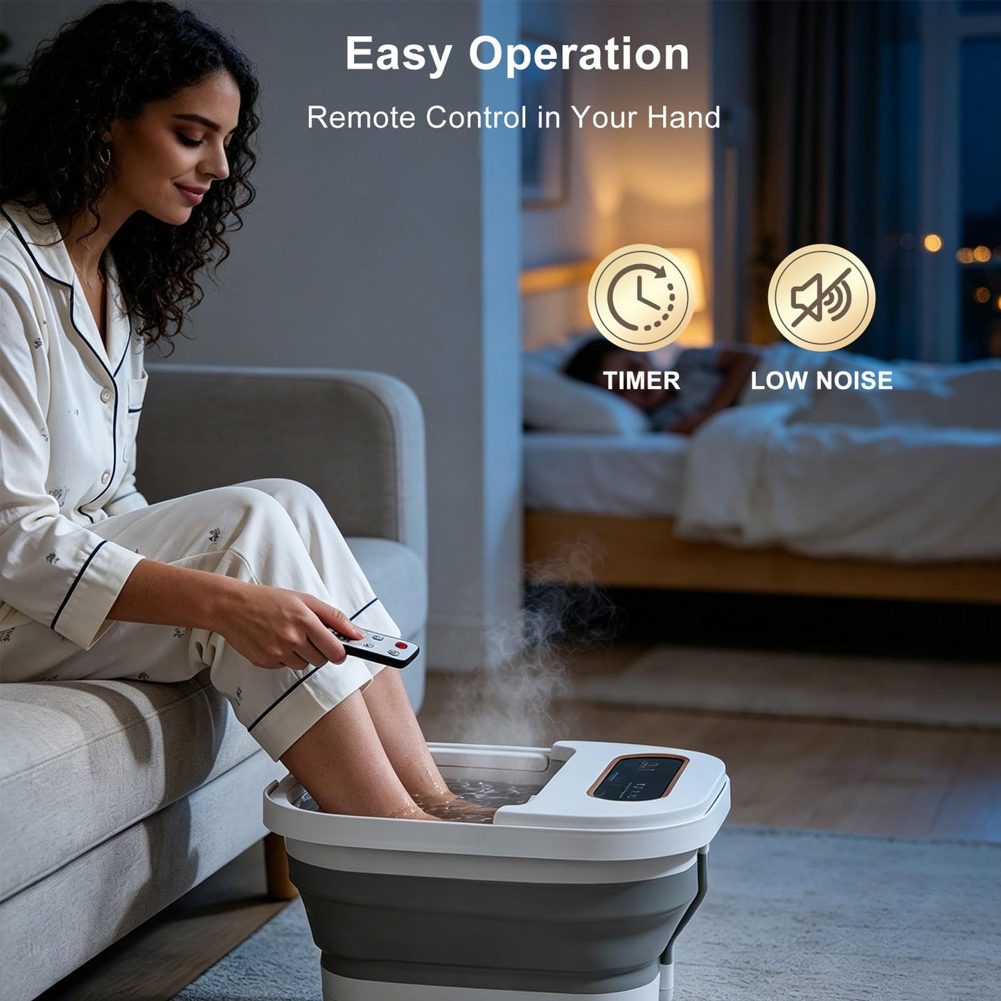 UNIFULL Collapsible Foot Spa Bath with Heat, Touch Screen, Remote Control, Massage Rollers, Timer, Bubble, Foot Pedicure Kit, Temperature Control Pedicure Foot Spa, Foot Bath