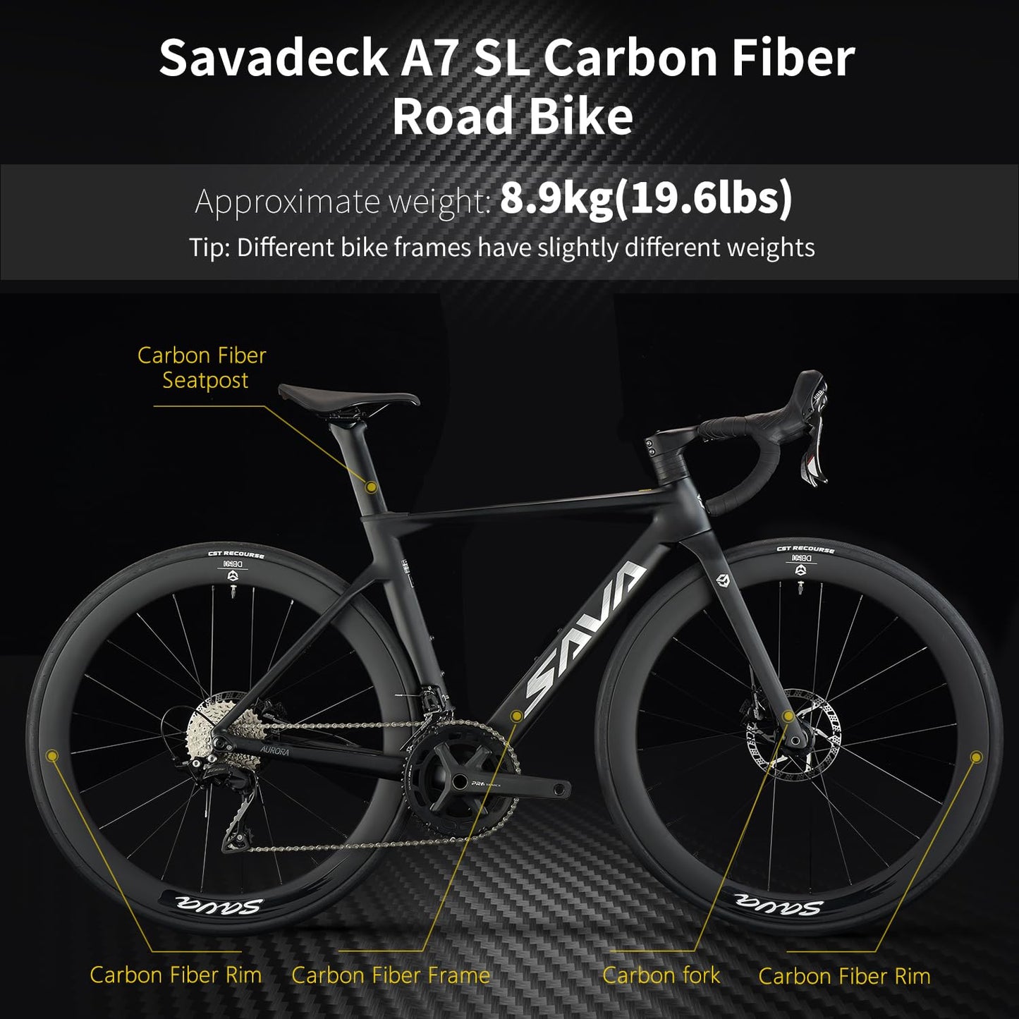 SAVADECK A7L Carbon Road Bike, T800 Carbon Fiber Frame 700C Racing Bicycle with Shimano 105 R7100 24 Speed Groupset and Hydraulic Disc Brake, Ultra-Light Carbon Bike for Man and Women(White,56cm)