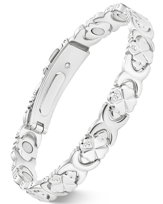 Feraco Pure Copper Bracelets for Women, Ultra Strength Magnetic Bracelet for Women with 3800 Gauss Magnet & Sparkling Cubic Zirconia, Flower Jewelry Gift, Infinite Symbol (Silver)