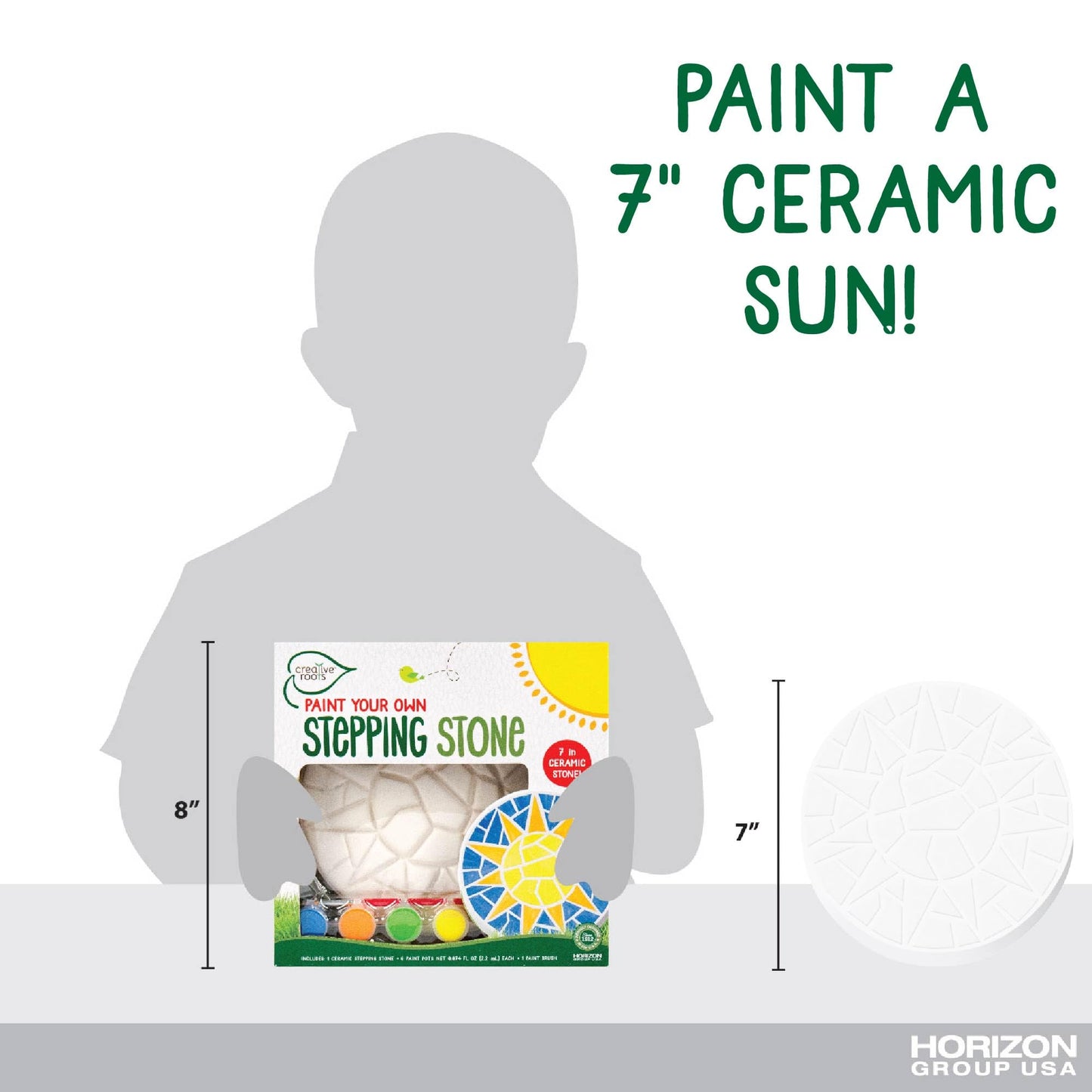 Creative Roots Mosaic Sun Stepping Stone Kit, Includes 7-Inch Ceramic Stepping Stone & 6 Vibrant Paints, DIY Garden Stone for Kids Ages 6+