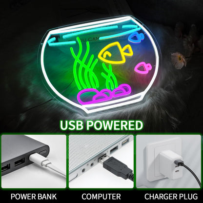 Virlusy Fish Tank Neon Sign for Wall Decor Dimmable Tropical Fish Led Light Signs Nature Aquarium Neon Light for Living Room Hotel Bar Cafe Party Man Cave Fish Shop Decoration USB Powered