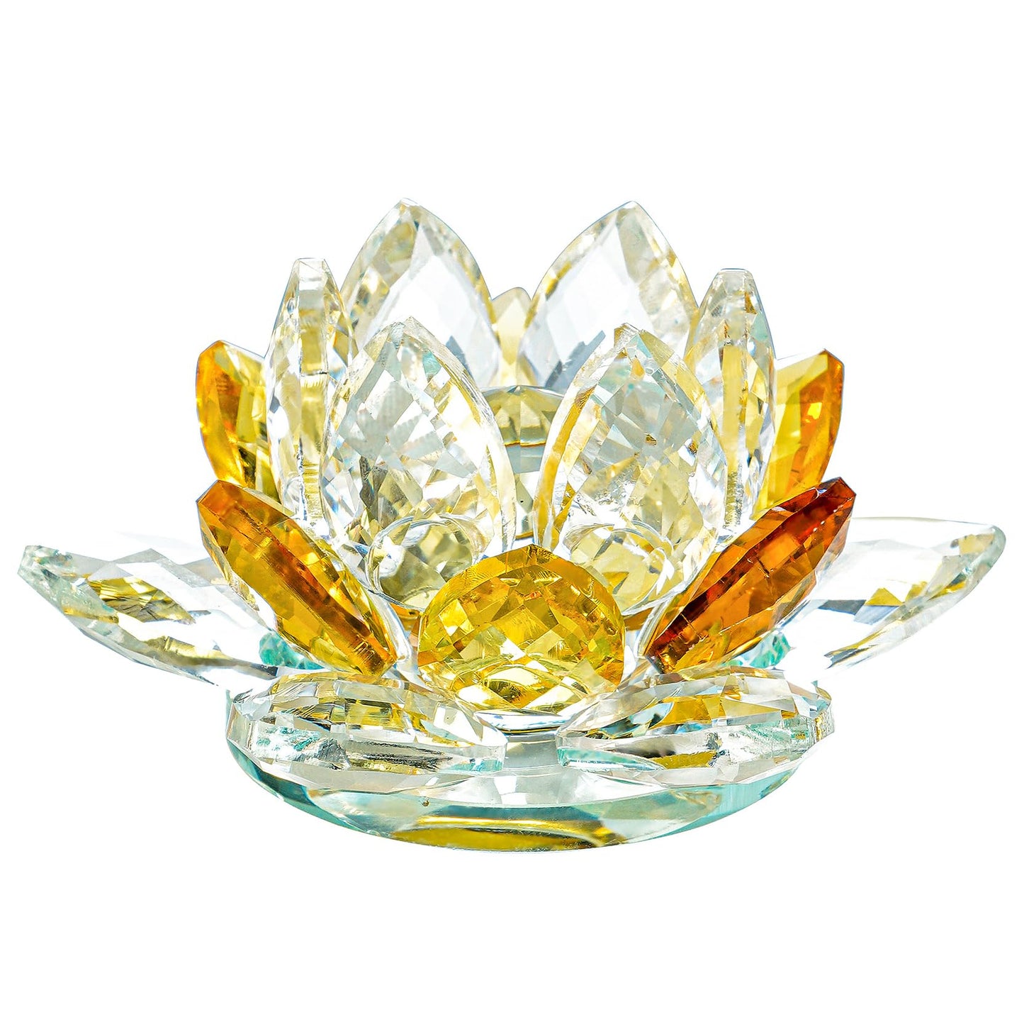 TENGFENG Crystal Lotus Flower Bicolor - Hue Reflection Glass Lotus Flower Feng Shui Home Decor Lucky Charm Crystal Figurine with Gift Box Collectible Figurines (Gold, 3.3 inches)
