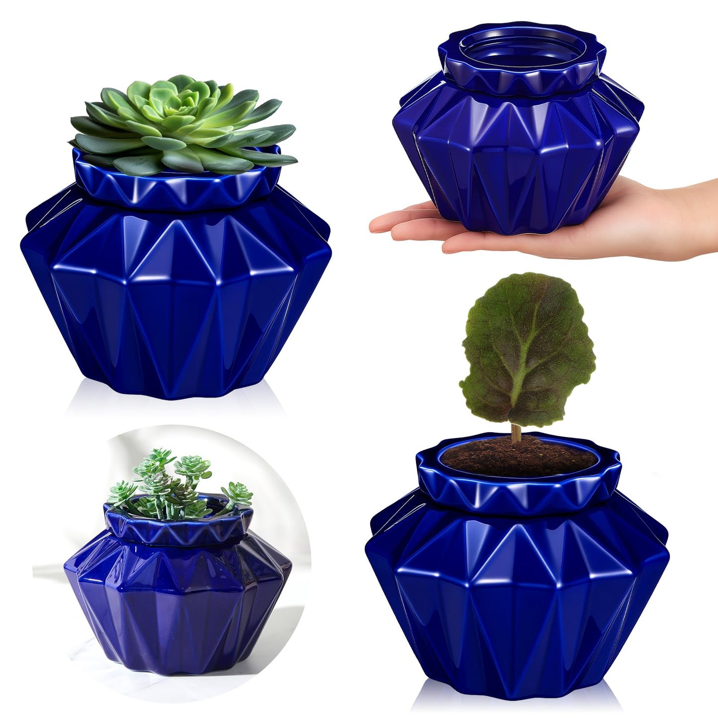 Sunnychicc 2 Set African Violet Pots Self Watering, 6" Outer / 3.7" Inner Ceramic Planter, 21-Day Auto Watering Indoor Pot for African Violets Herbs Succulents, Ideal Gift, No Plant