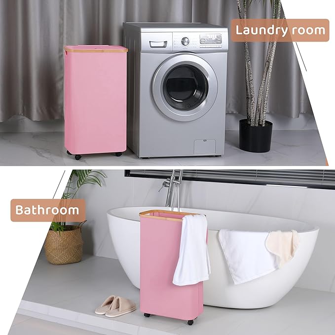 Slim Laundry Basket with Wheels, Narrow Hampers