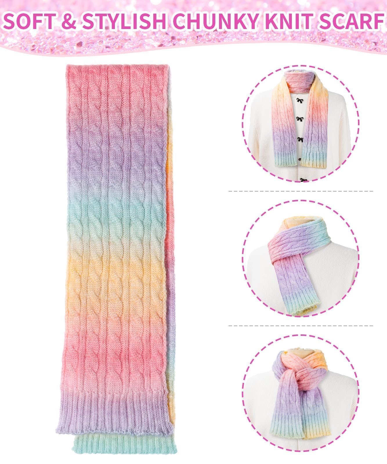 Kids Winter Hat Scarf Gloves Set, Girls Boys Toddler 8% Wool Warm Fleece Lined Pom Pom Beanie Hat Knit Neck Scarf Soft Thick Mittens Gloves for Cold Weather 3 In 1 Birthday Christmas Gift for Children